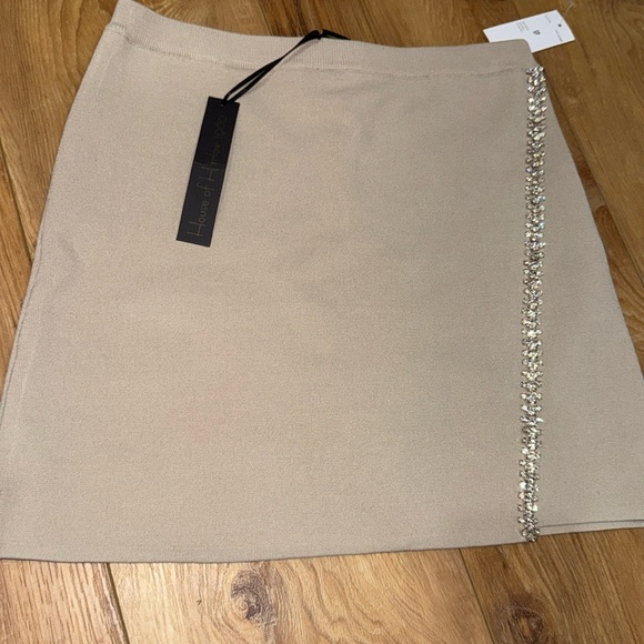 NWT House of Harlow 2 Pc Knit Tan Embellished Set Straps Tank & Mini Skirt SzS - Picture 4 of 6